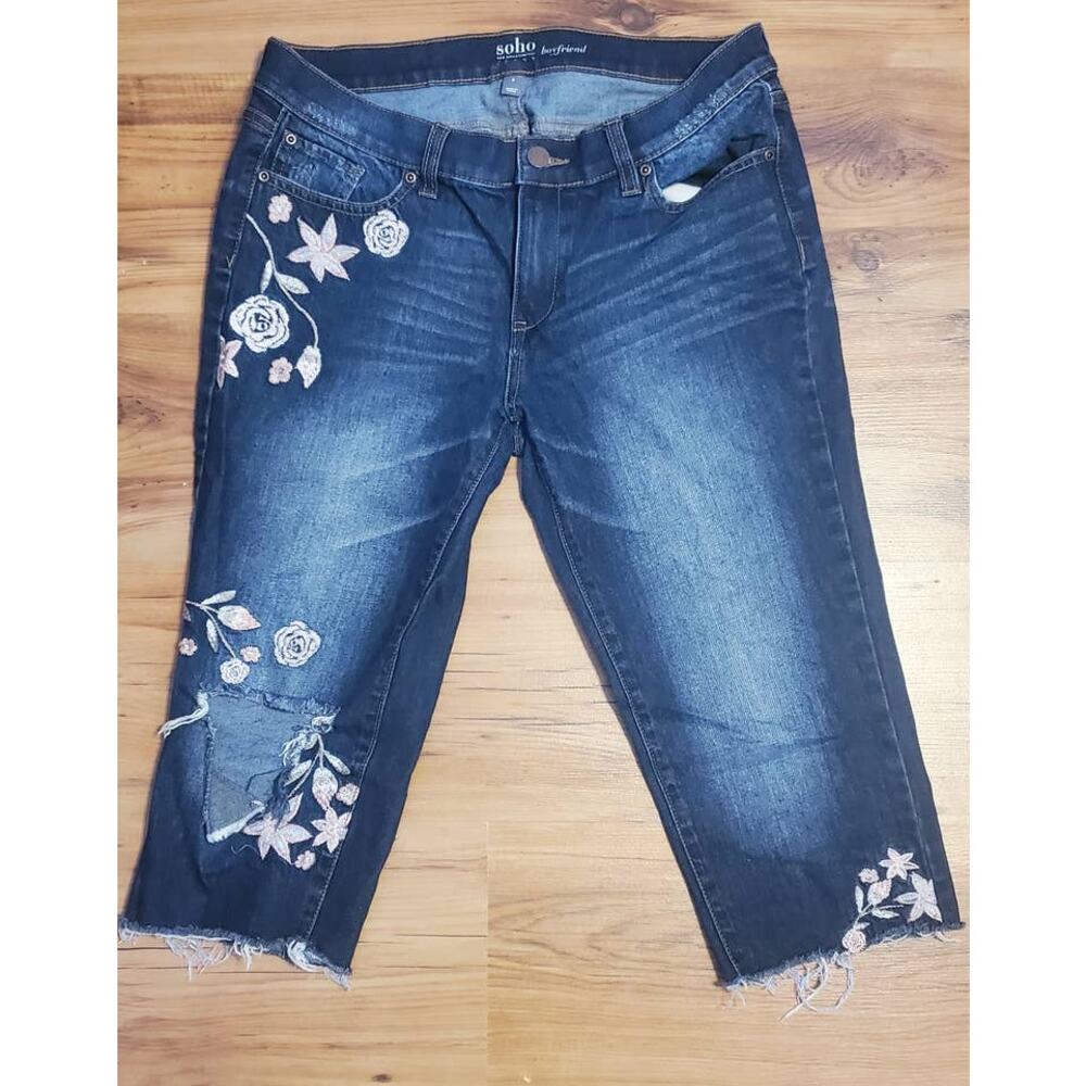 New York & Company Soho jeans boyfriend embroidered cutoff crop jeans size 8